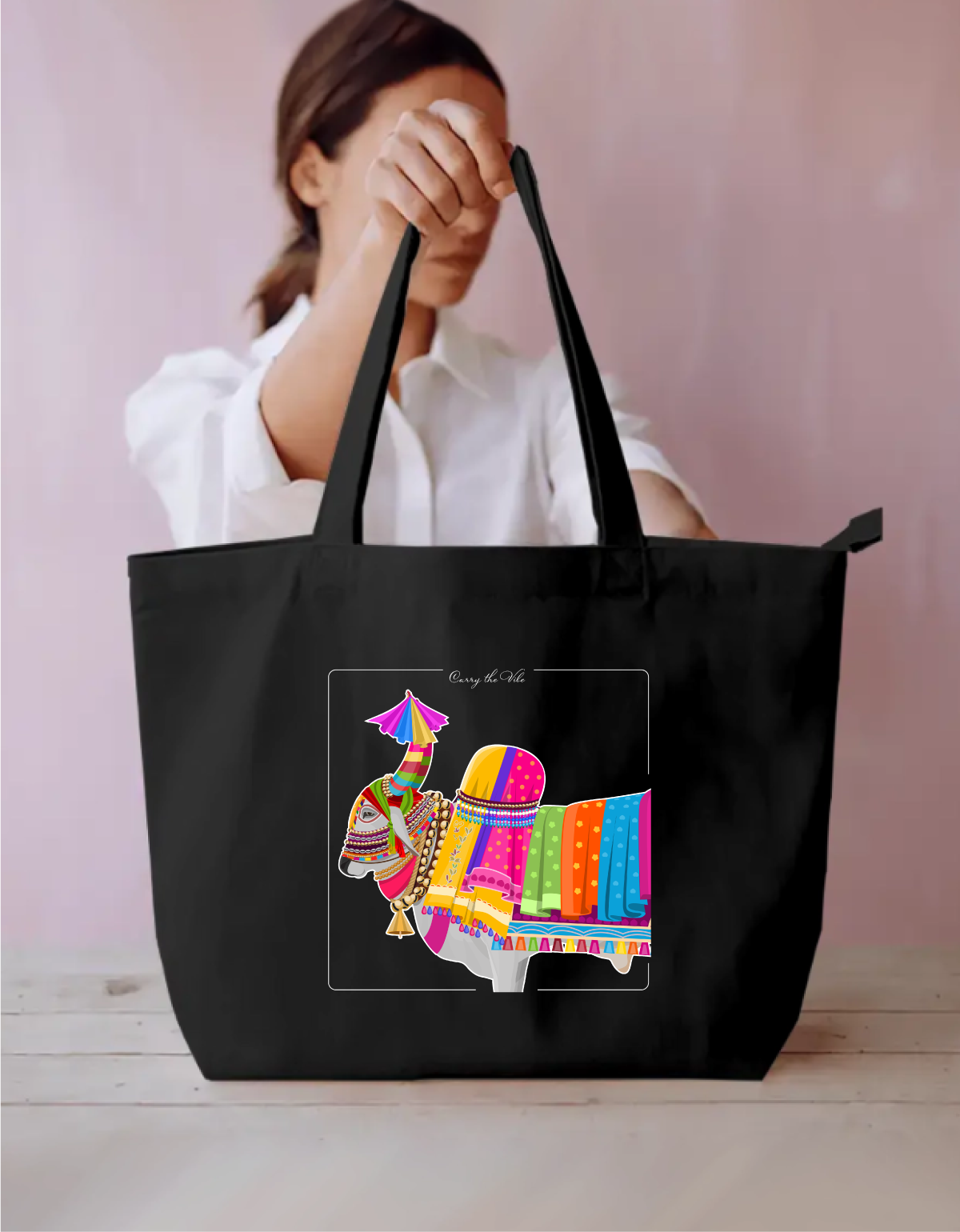 Indian Decorated Bull Design Everyday Large Tote Bag