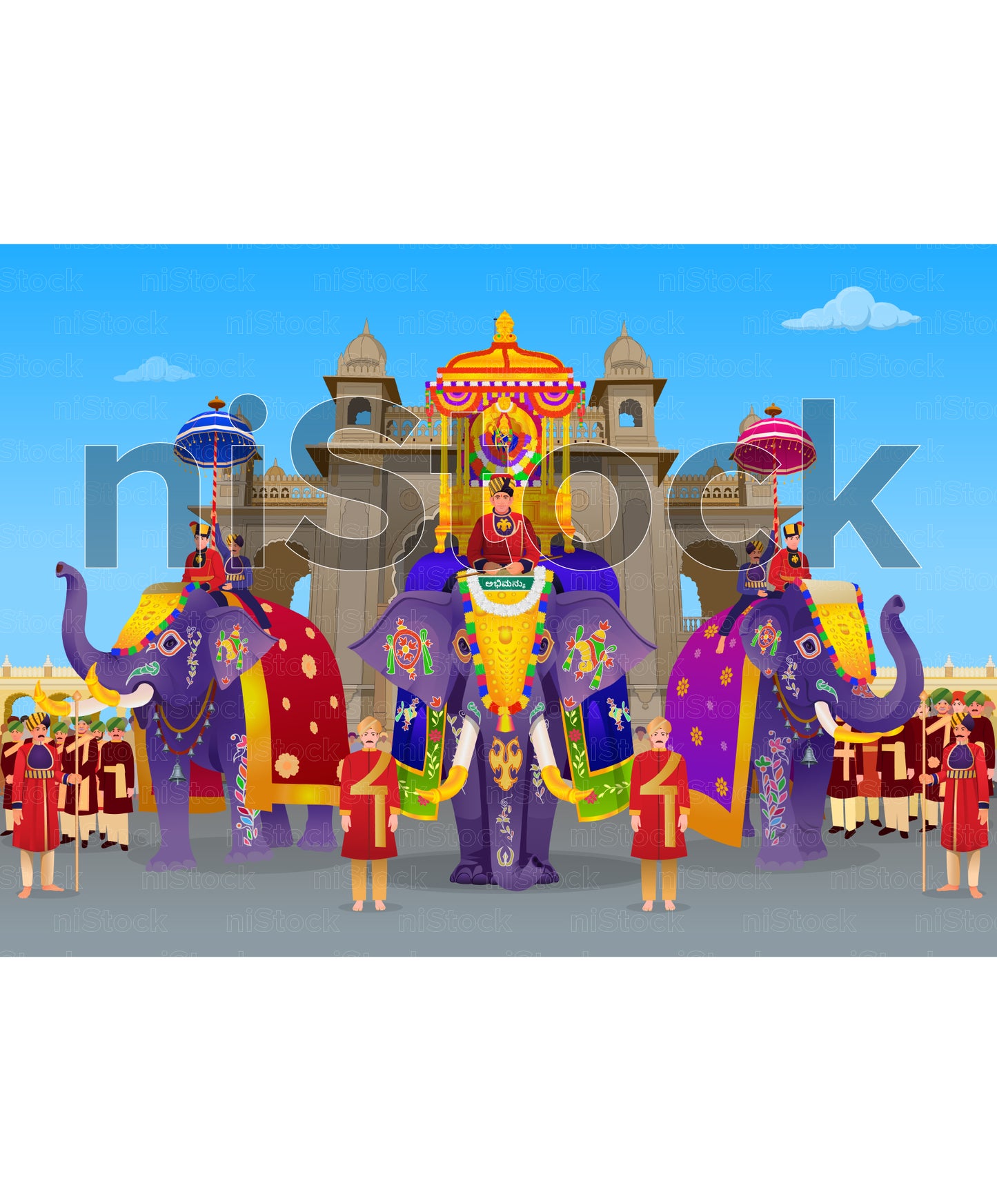 Mysore Dasara Elephant in Front of Palace, Digital Vector Illustration