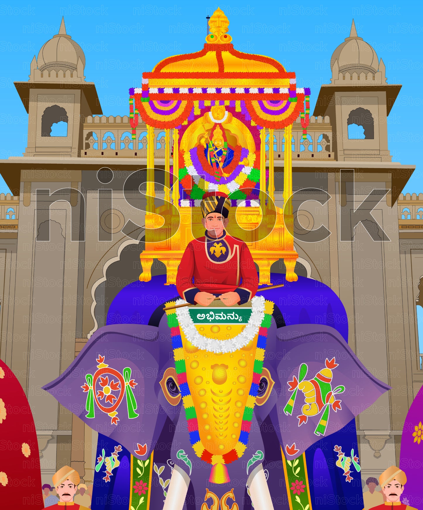 Mysore Dasara Elephant in Front of Palace, Digital Vector Illustration