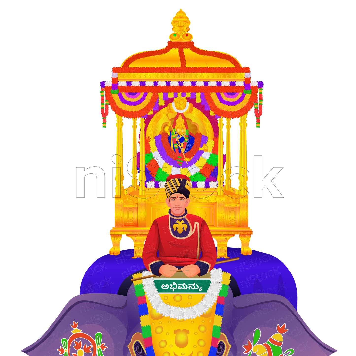 Mysore Dasara Festival Procession Elephants, Digital Vector Illustration