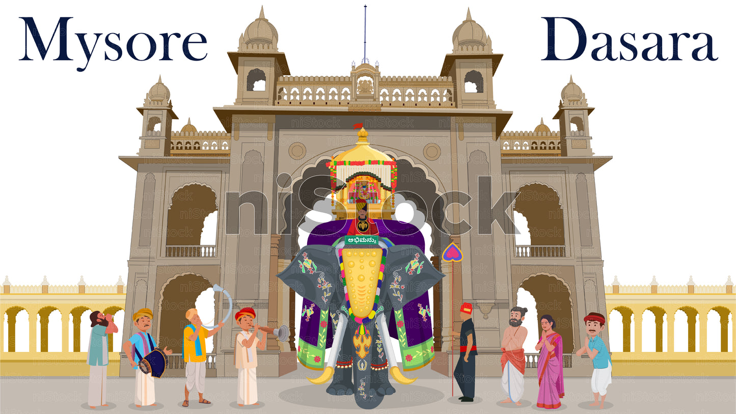 Mysore Dasara Festival Elephant, Digital Vector Illustration