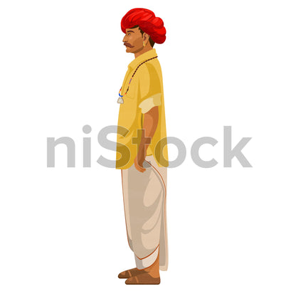 Indian Village Man Character Turnaround Digital Vector Illustration