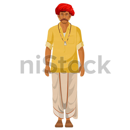 Indian Village Man Character Turnaround Digital Vector Illustration