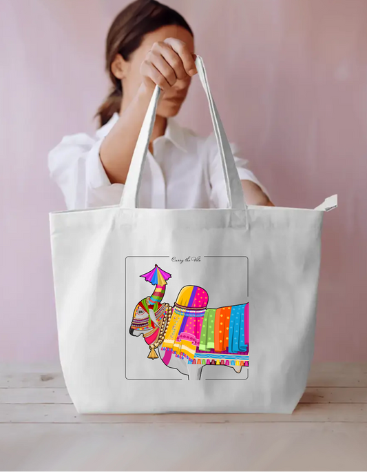 Indian Decorated Bull Design Everyday Large Tote Bag
