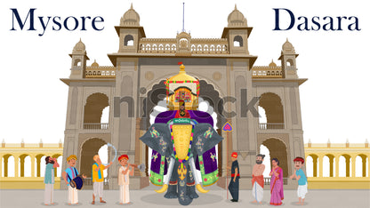 Mysore Dasara Festival Elephant, Digital Vector Illustration