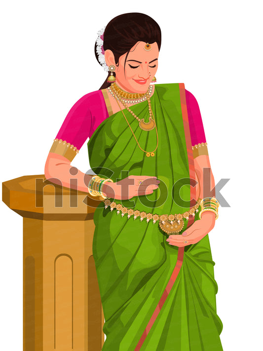 Beautiful Indian Pregnant Woman Digital Vector Illustration